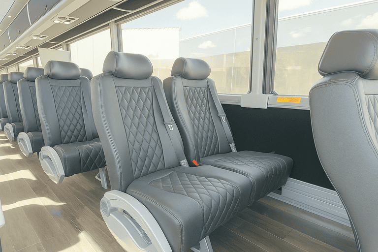 interior of Warren Minibus Company charter bus