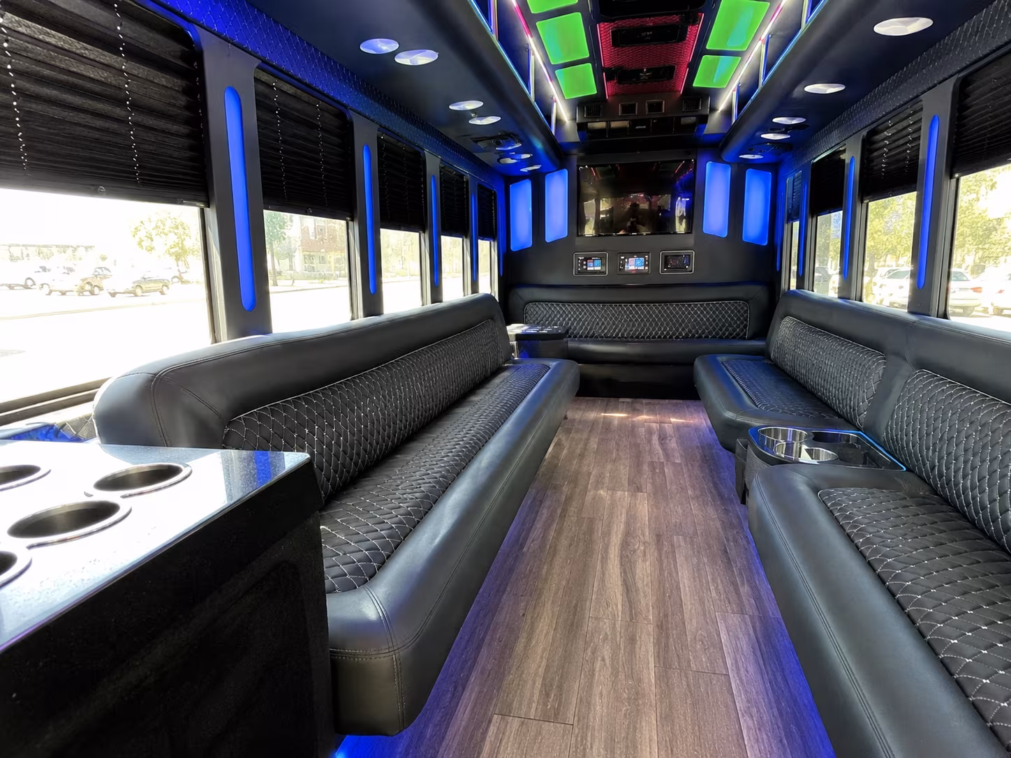 warren 15 passenger party bus inside