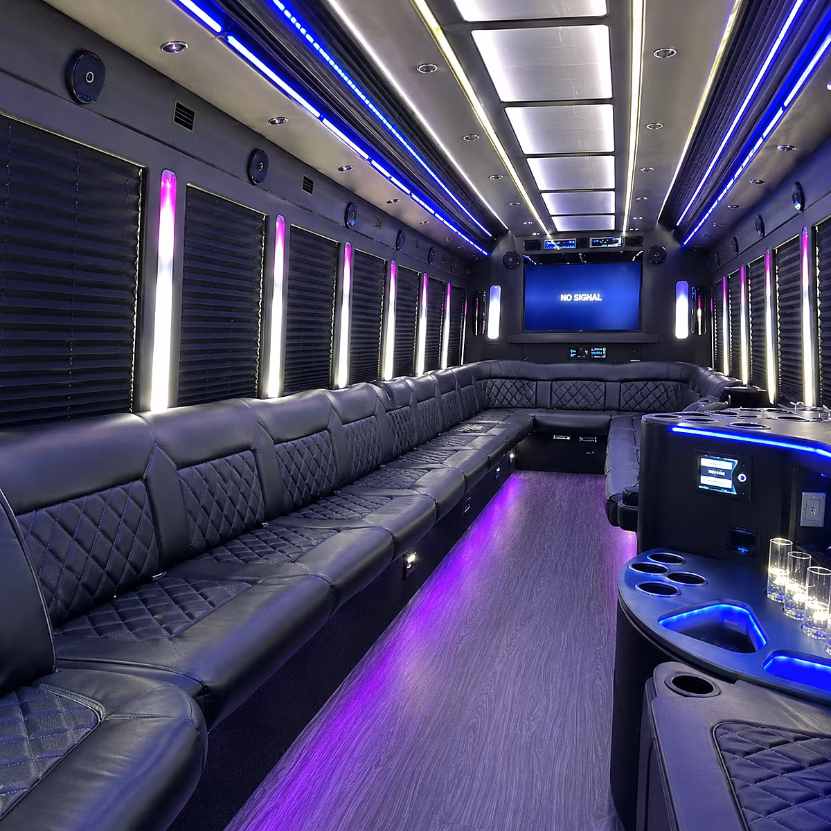 warren 30 passenger party bus inside